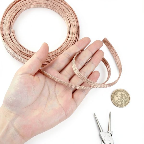 BENECREAT 13ft 9mm Flat Braided Copper Wire 1mm Thick Noise Reducing-2