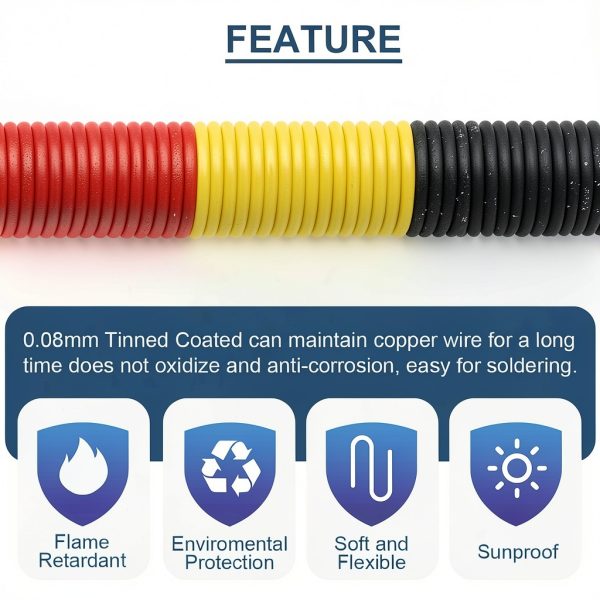 22 Gauge PVC Electrical Wire 300V 22 AWG UL1007 Solid Core Tinned Coated Copper Wires 3 Color (Black, Red, Yellow) 7m Each Cable Hook Up Wire Kit for 3D Printer, Model Car-5
